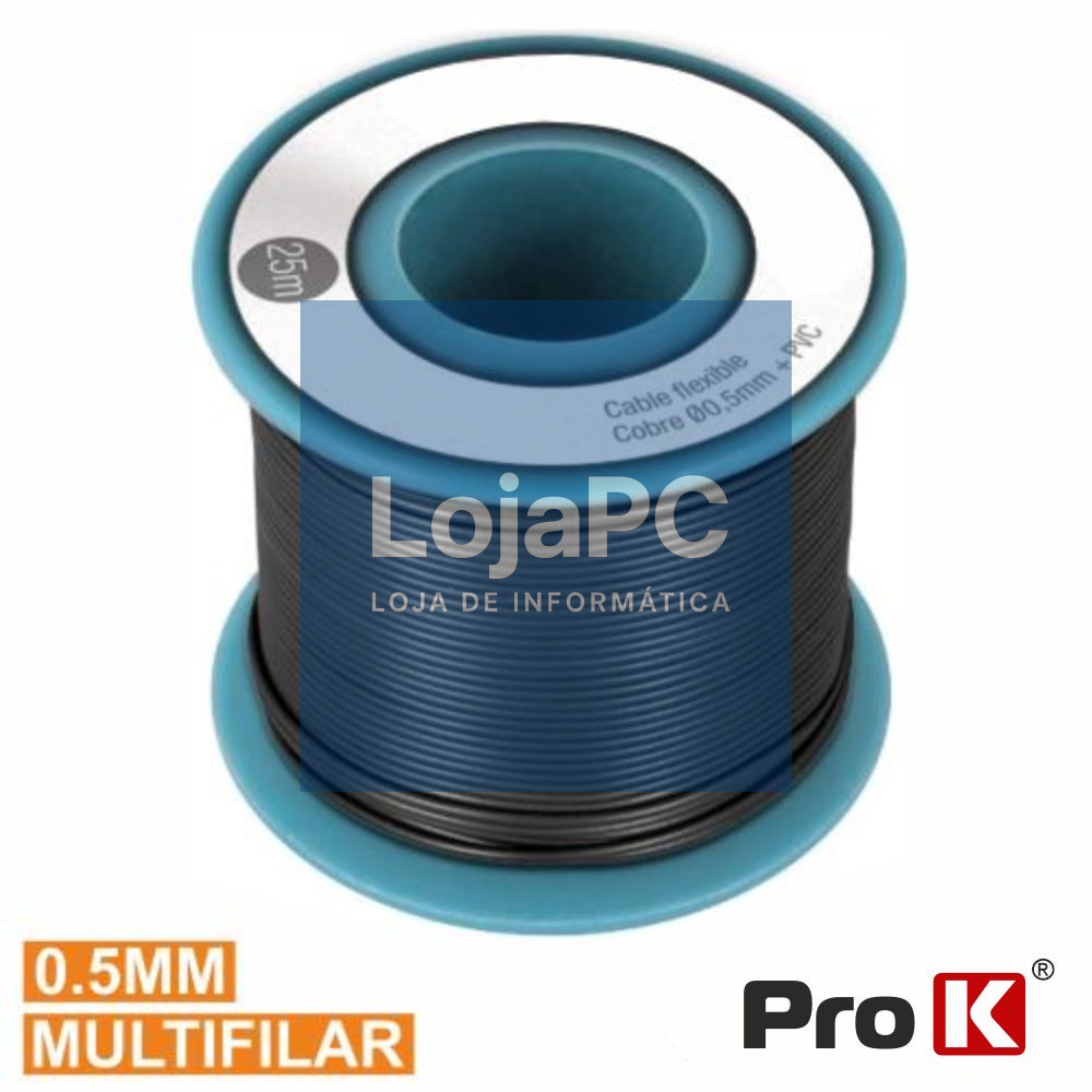 CABO MULTIFILAR PRETO 0.5MM ROLO 25M PROK
