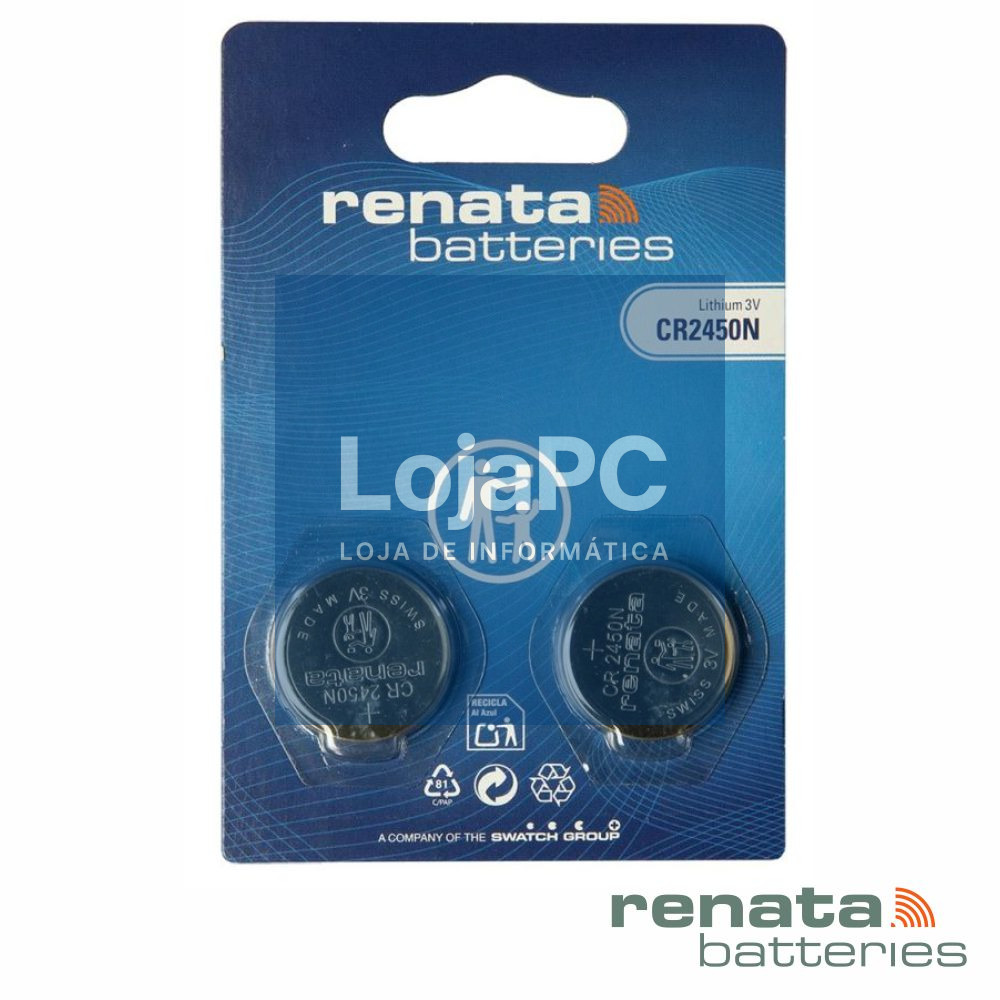 Pilha Lítio Botão CR2450N 3V 540mA 2x RENATA