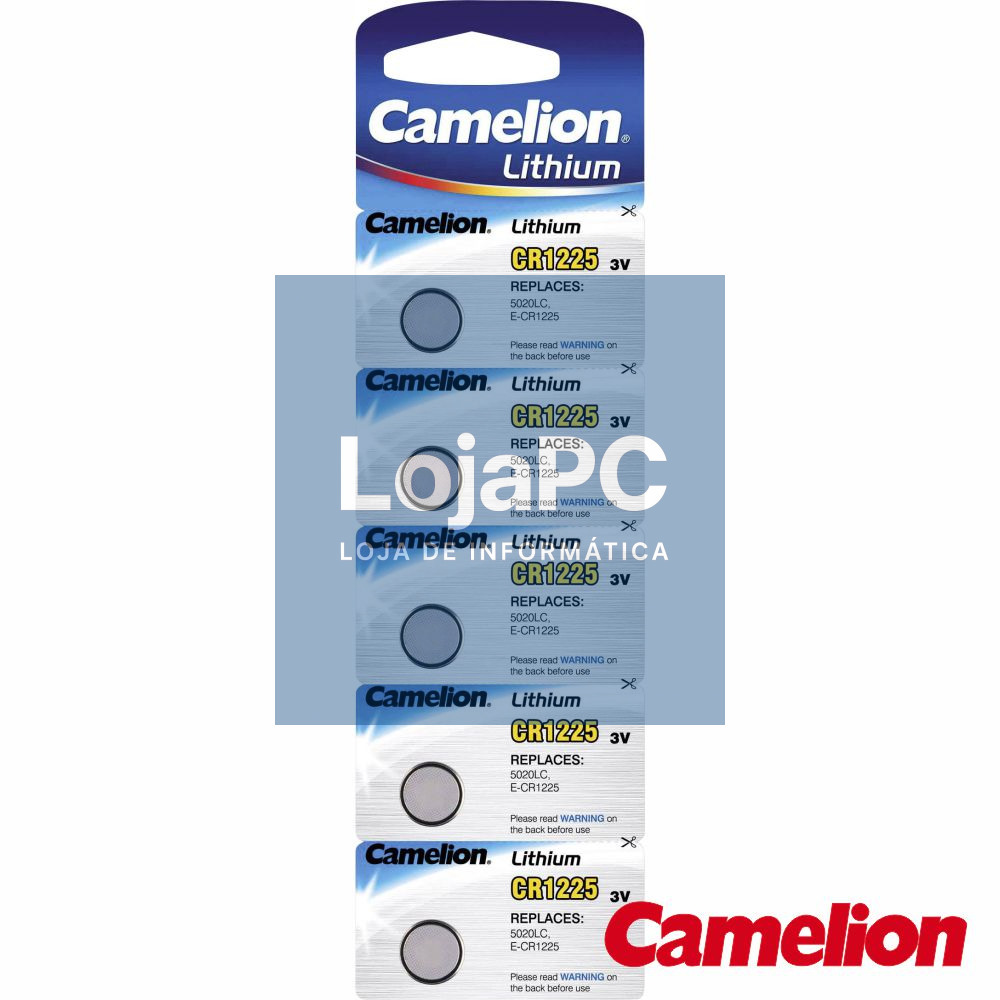 Pilha Lítio Botão CR1225 3V 50mA 5x Blister CAMELION