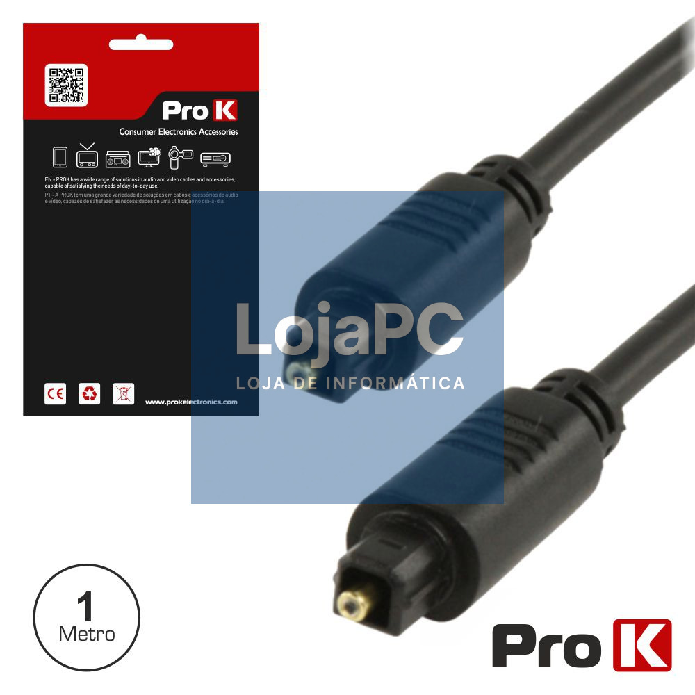 CABO FIBRA ÓPTICA TOSLINK-TOSLINK 1M PRETO PROK