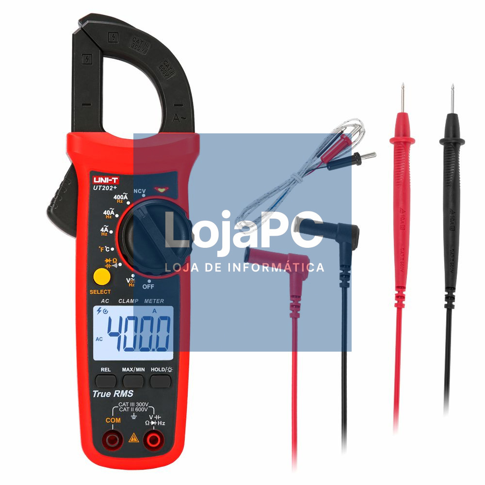 Pinça Amperimétrica Digital 400A 600V Temperatura NCV UNI-T