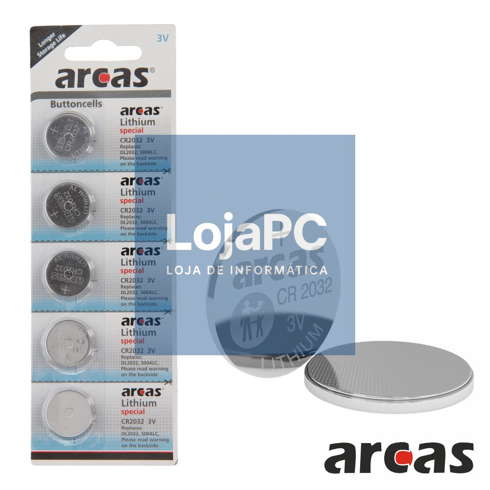 Pilha Lítio Botão Cr2032 3v 210ma 5x Blister ARCAS