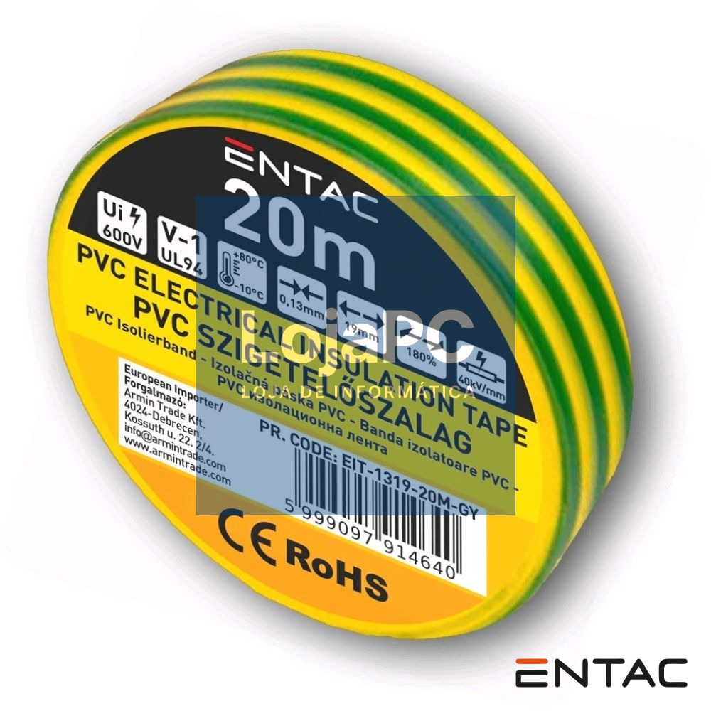 Fita Isoladora Verde/Amarelo 20M ENTAC