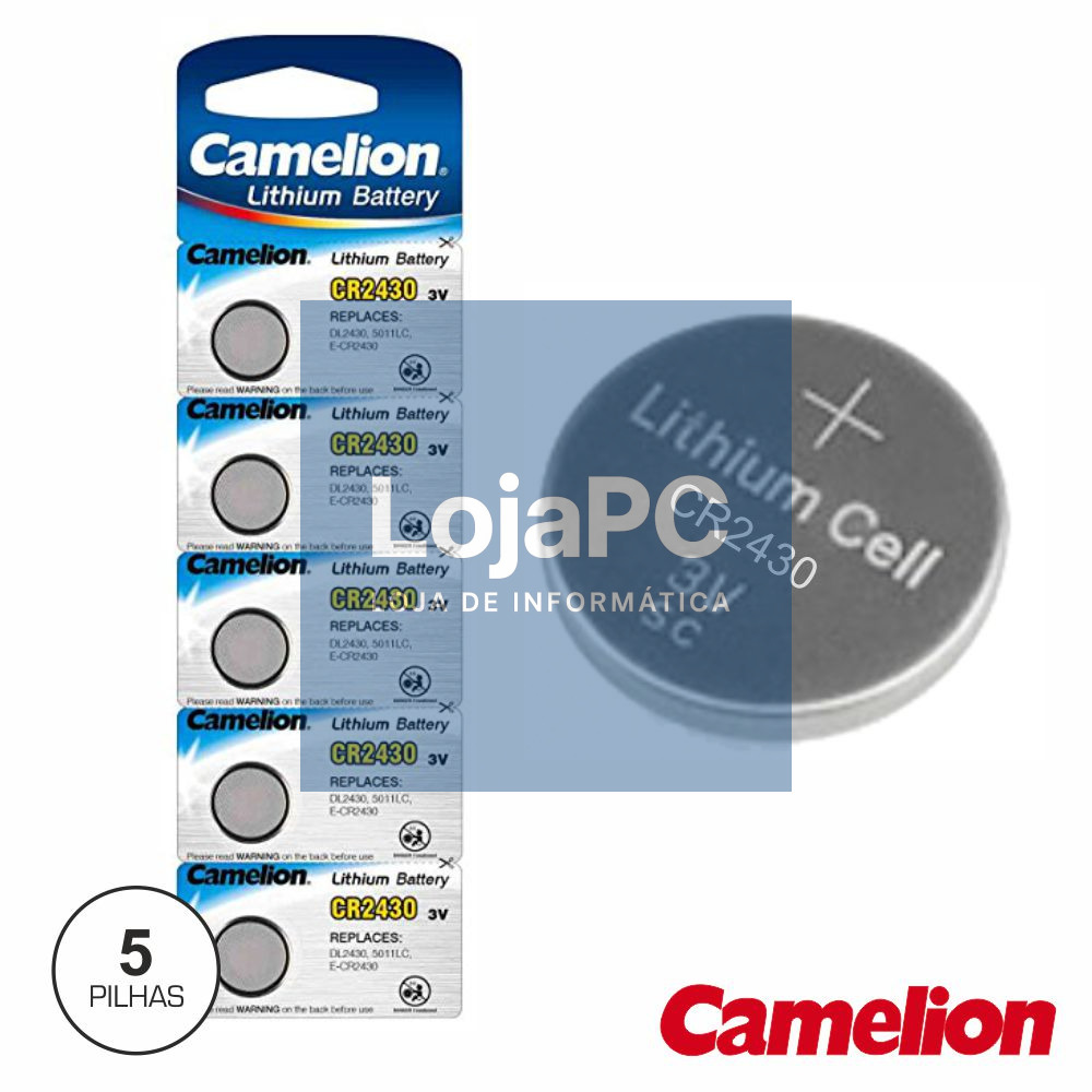 PILHA LITHIUM BOTÃO CR2430 3V 5X BLISTER CAMELION