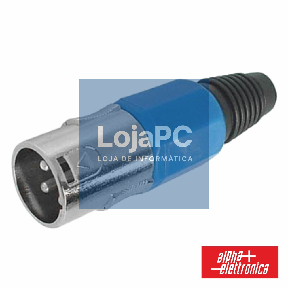 FICHA XLR 3P MACHO AZUL C/ BLINDAGEM E BLOQUEIO