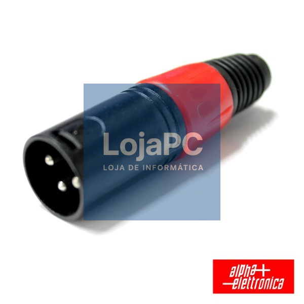 FICHA XLR 3P MACHO VERMELHA C/ BLINDAGEM E BLOQUEIO