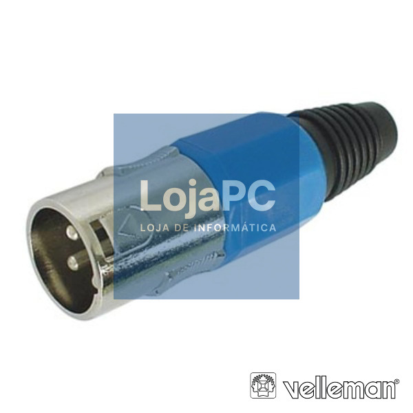 FICHA XLR 3P MACHO AZUL C/ BLINDAGEM E BLOQUEIO