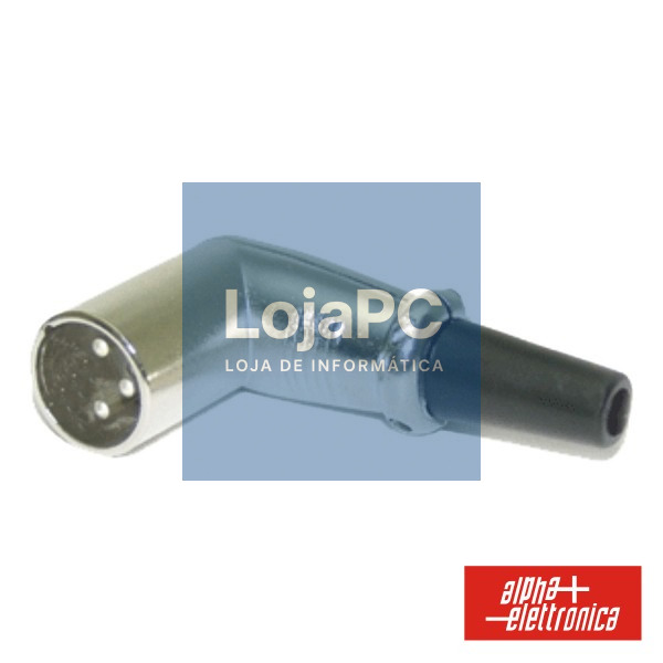 FICHA XLR 3P MACHO NIQUELADA 90º PROTEÇÃO CABO BORRACHA