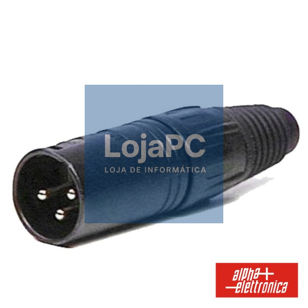 FICHA XLR 3P MACHO PRETA C/ BLINDAGEM E BLOQUEIO