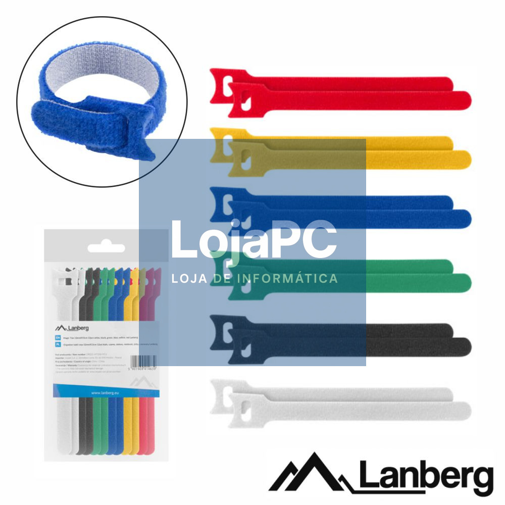 Conjunto 12 Fitas Velcro Multicores P/ Organização LANBERG