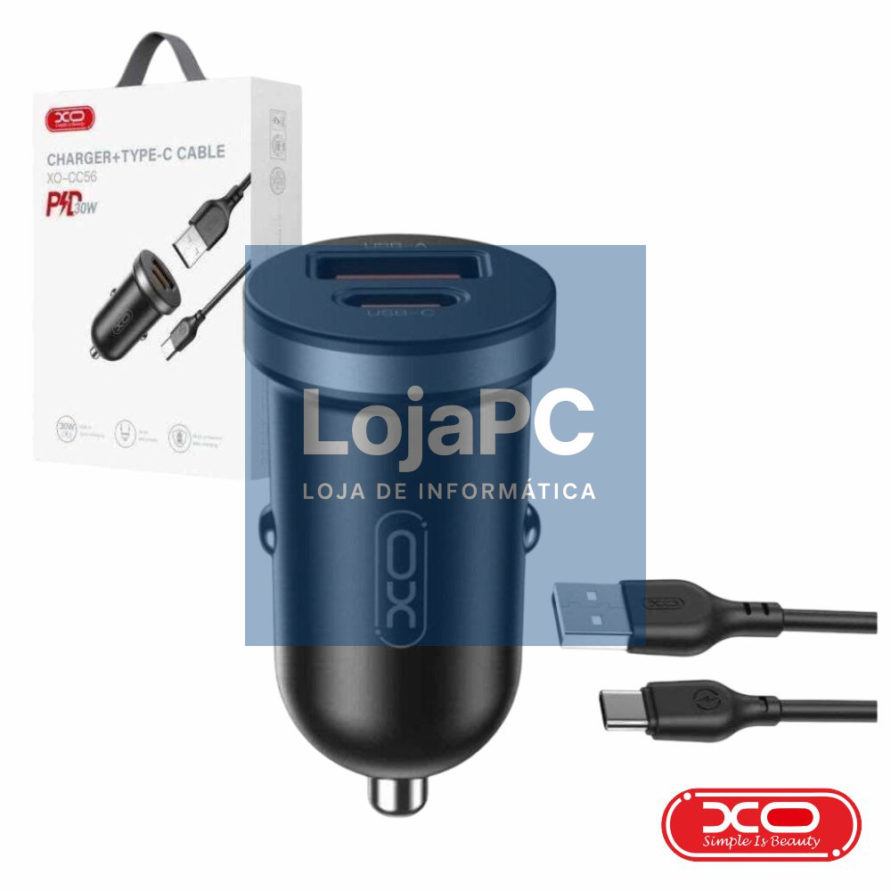 Adaptador Isqueiro USB-A PD / USB-C 30W C/ Cabo USB-C XO