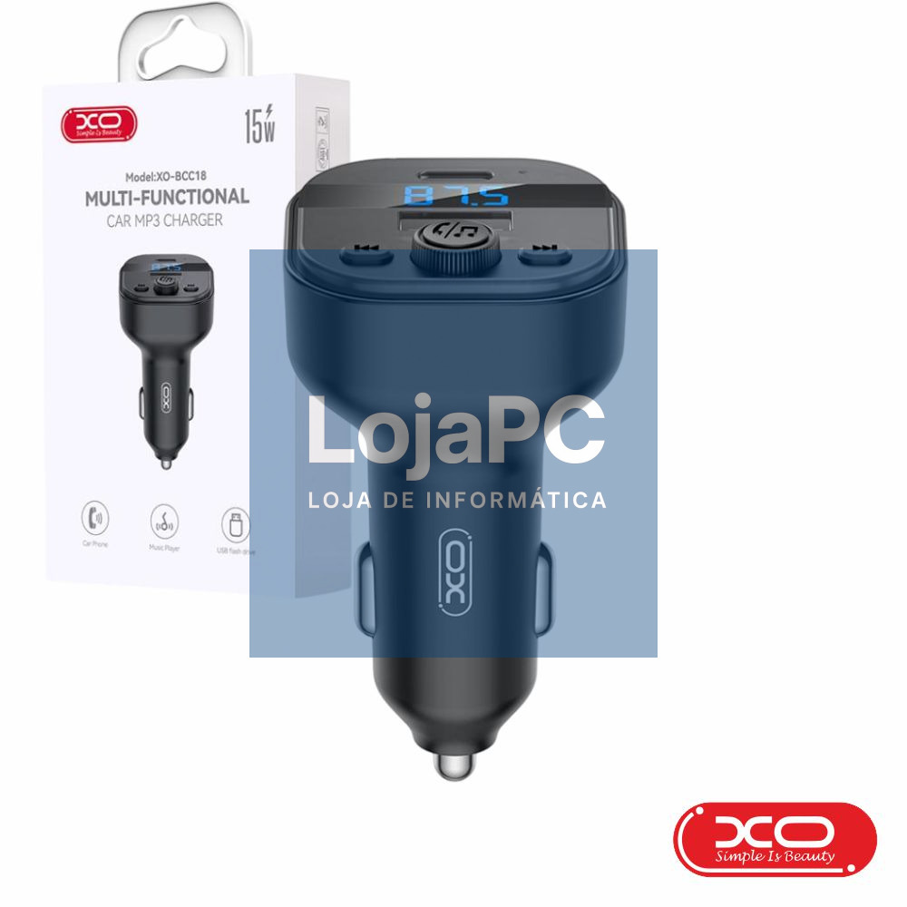 Transmissor FM Bluetooth 5.3 1xUSB-C 1xUSB-A 15W Preto XO