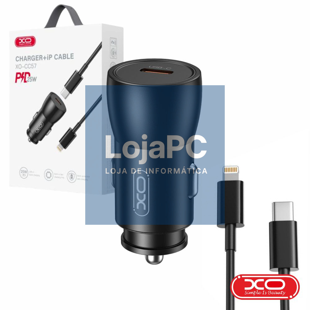 Adaptador Isqueiro USB-C PD 25W C/ Cabo Lightning 1M XO