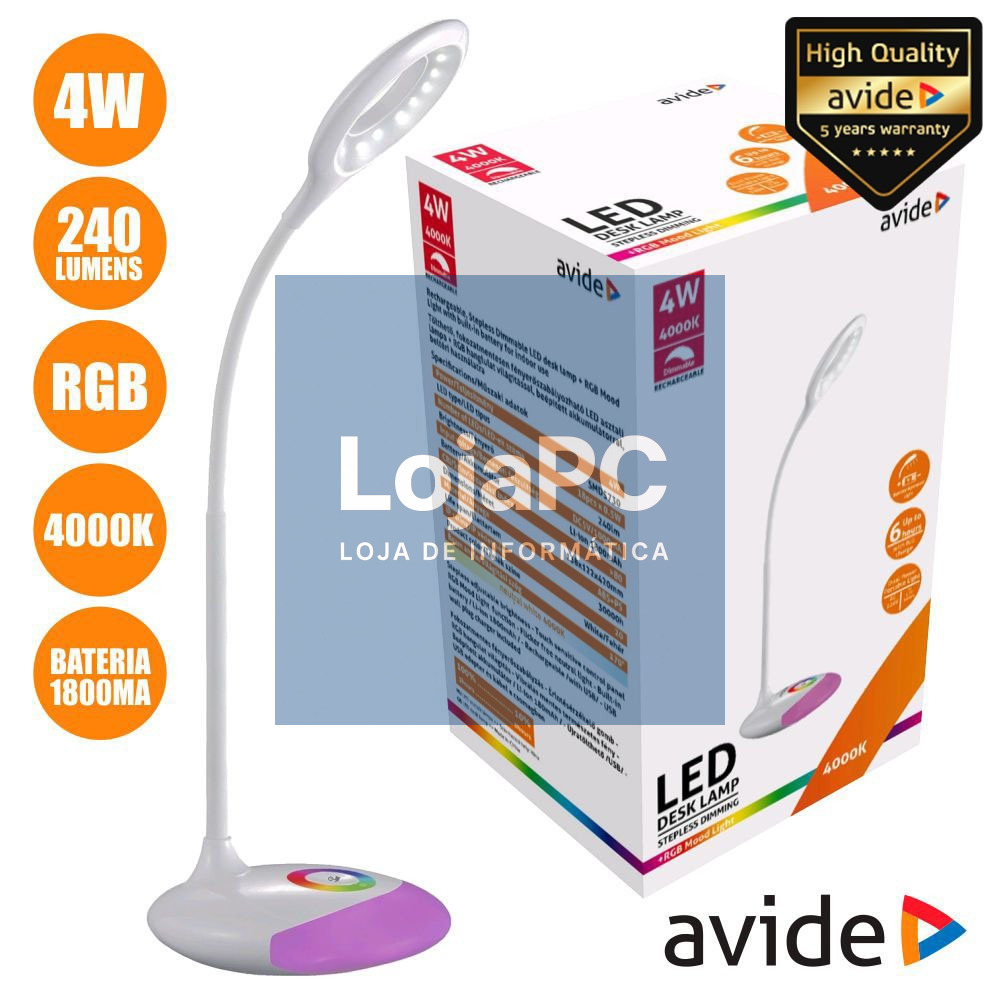 CANDEEIRO DECORATIVO LED DIMÁVEL BAT 4000K+RGB 240LM AVIDE