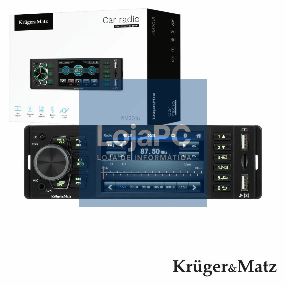 Auto-Rádio 4" FM Mp3 4x50W C/ BT/RDS/MP4/USB/Comando