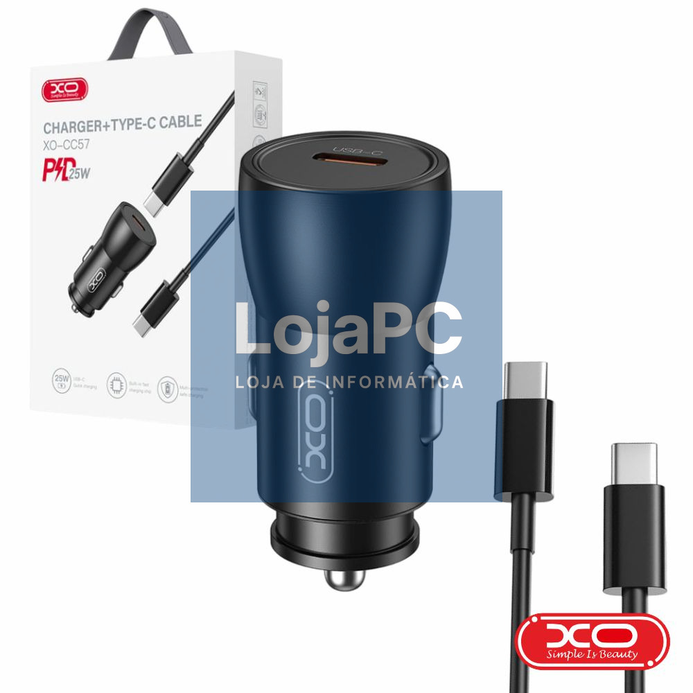 Adaptador Isqueiro USB-C PD 25W C/ Cabo USB-C 1M XO