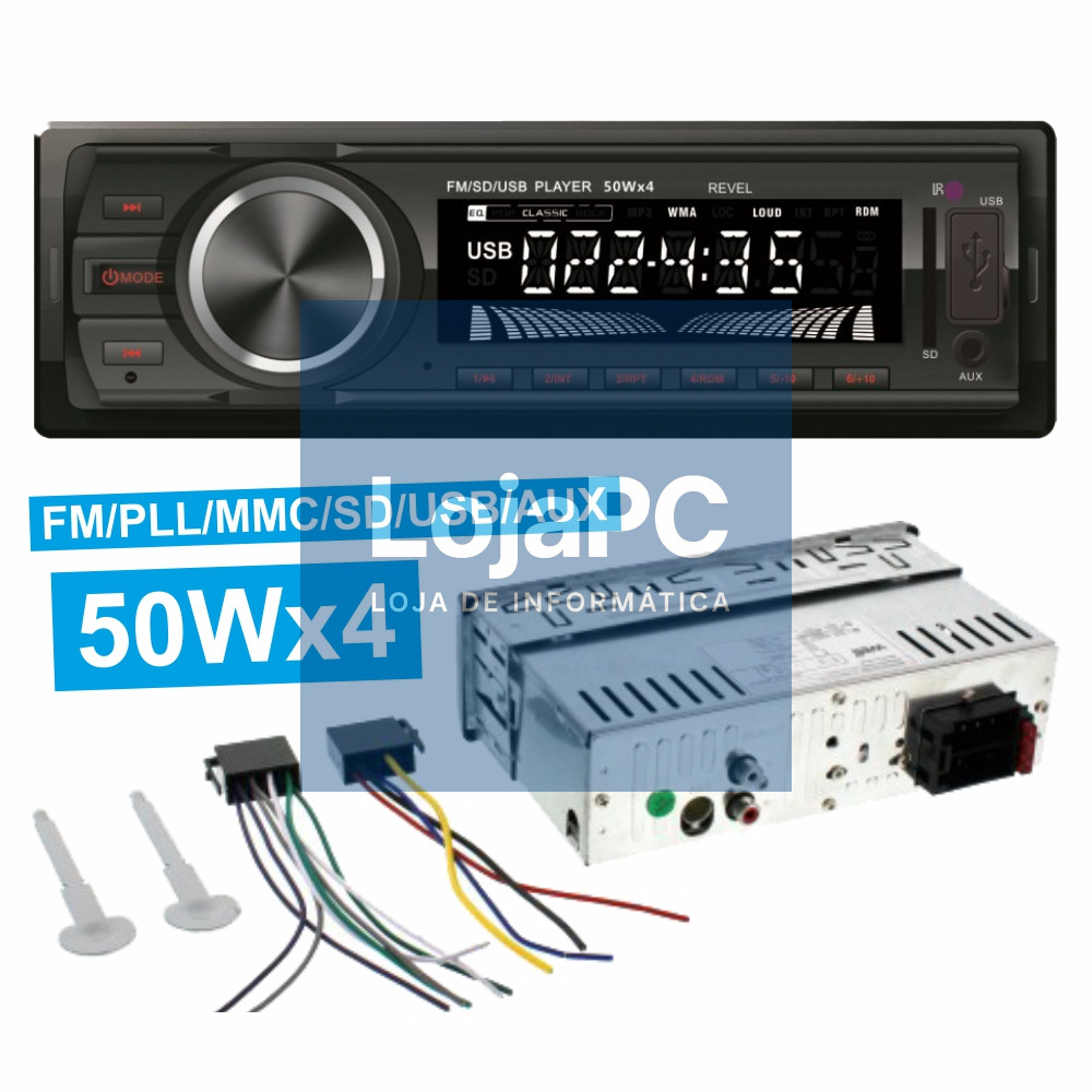 AUTO-RÁDIO MP3 WMA 50Wx4 C/ FM/PLL/MMC/SD/USB