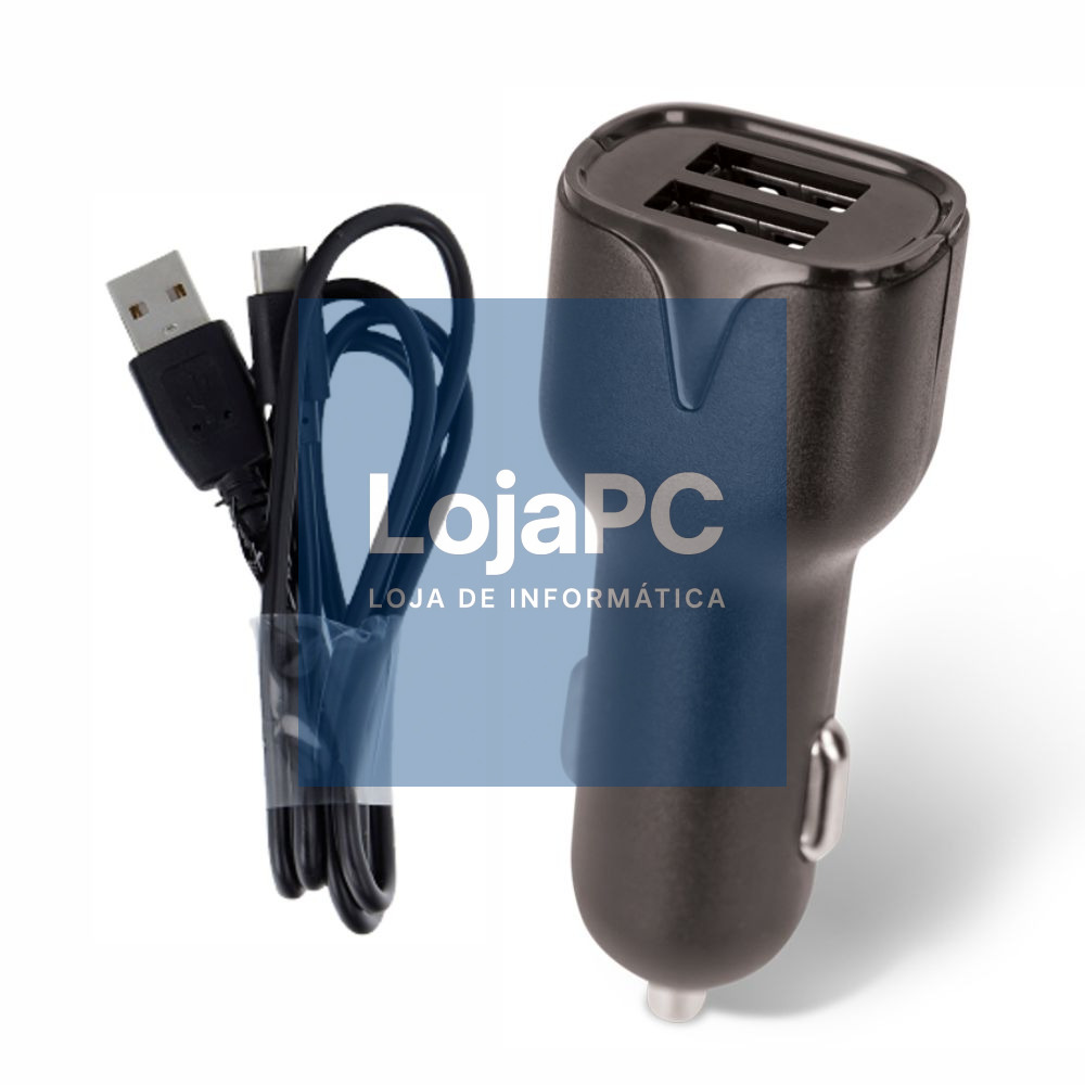 Adaptador Isqueiro 2 USB-A 5V 2.4A + Cabo USB-A / USB-C 1m