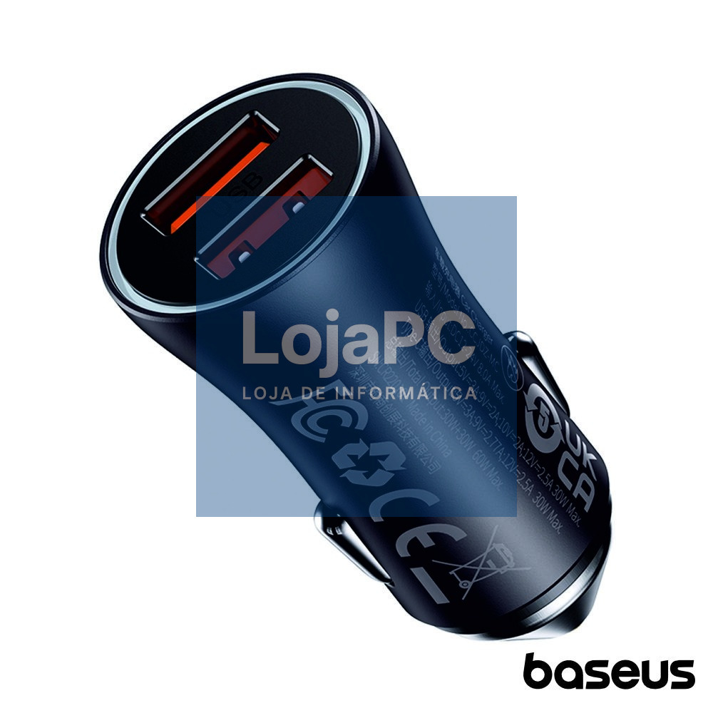 Adaptador Isqueiro USB 60W PD QC3.0 Golden Contactor BASEUS