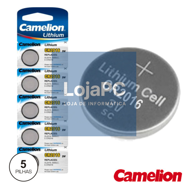 PILHA LITHIUM BOTÃO CR2016 3V 75MA 5X BLISTER CAMELION