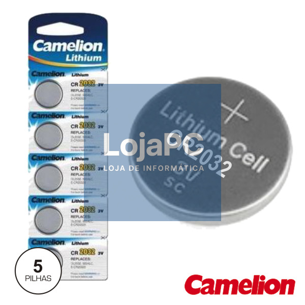 PILHA LITHIUM BOTÃO CR2032 3V 220MA 5X BLISTER CAMELION