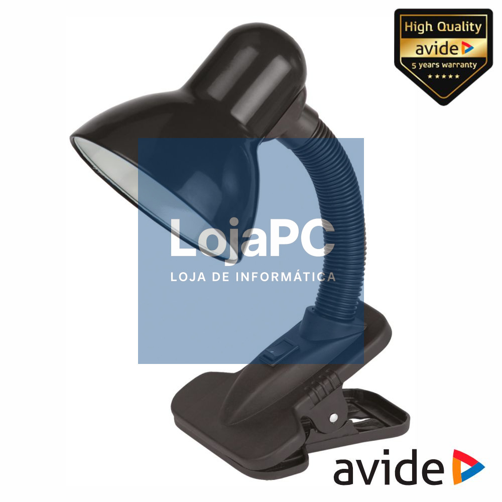 Candeeiro Secretária 1xE27 60W C/ Mola Preto AVIDE