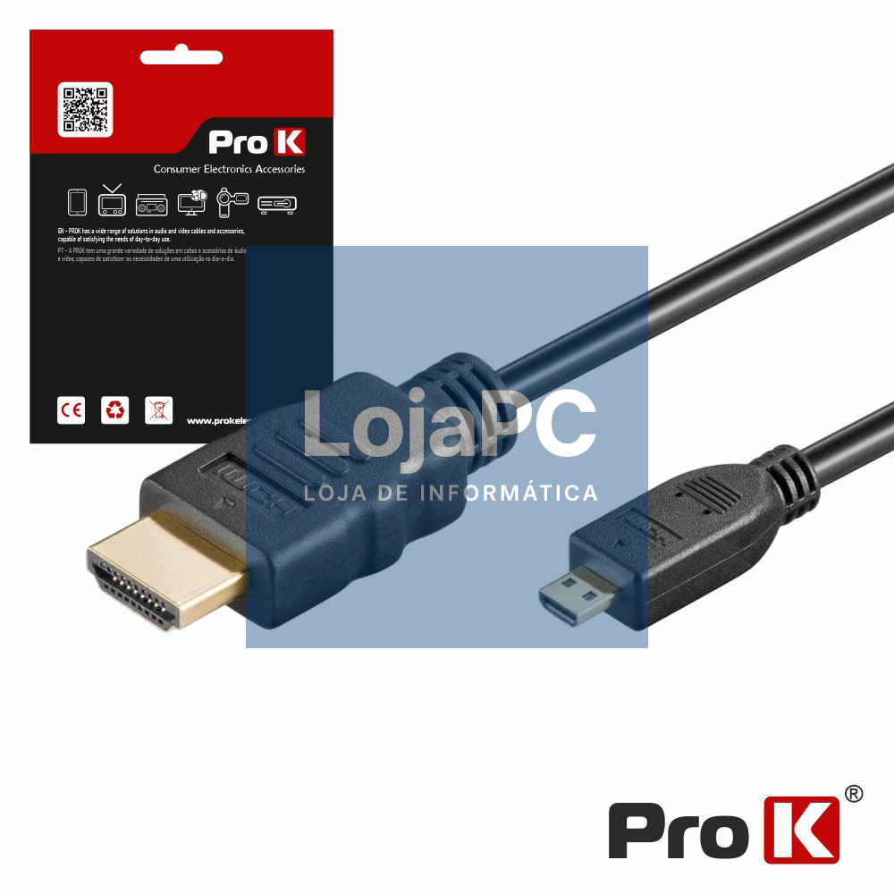 CABO HDMI DOURADO MACHO / MICRO HDMI MACHO PRETO 1.5M PROK