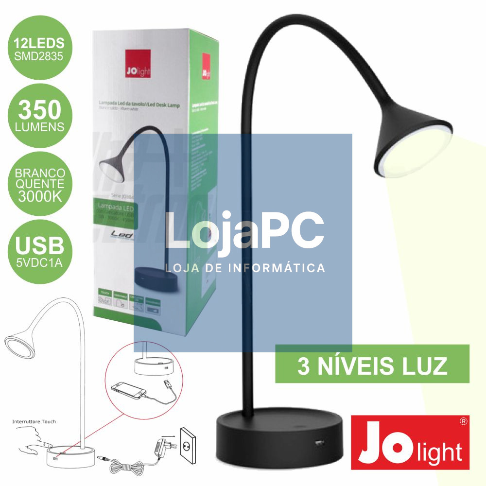 CANDEEIRO DECORATIVO LED C/ ENTRADA USB PRETO JOLIGHT