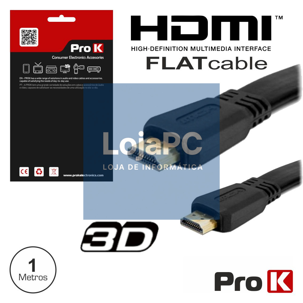 CABO HDMI DOURADO MACHO / MACHO 1.4 PRETO 1M FLAT PROK