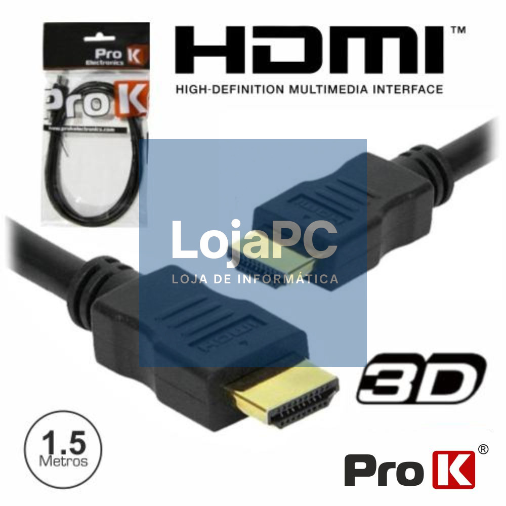 CABO HDMI DOURADO MACHO / MACHO 1.4 PRETO 1.5M PROK