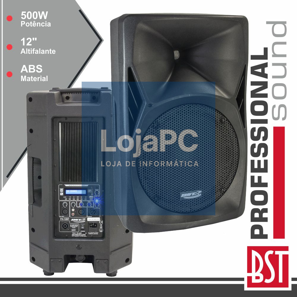 COLUNA BI-AMPLIFICADA PRO 12" 500W MP3 USB/FM/SD/BT ABS BST