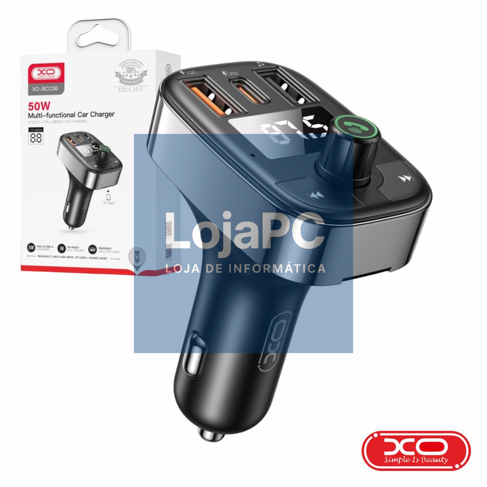 Transmissor FM BT 50W 2USB-A/MicroSD/USB-C F. Isqueiro XO