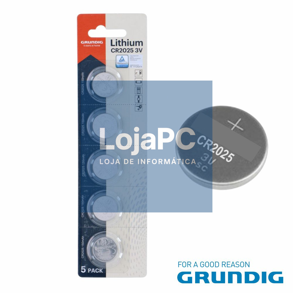 Pilha Lítio Botão CR2025 3V 5x Blister GRUNDIG