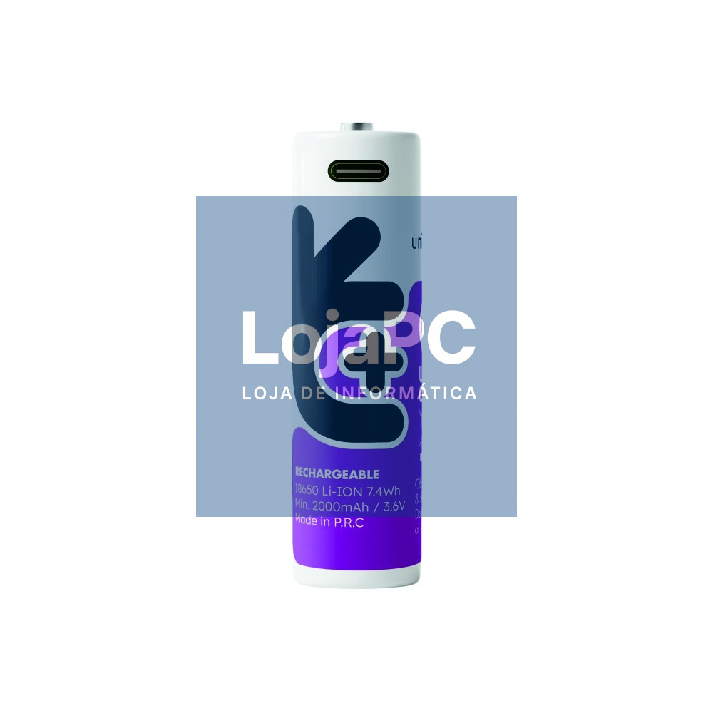 Pilha Lítio 18650 Recarregável 3.7V 2000mAh C/ USB-C