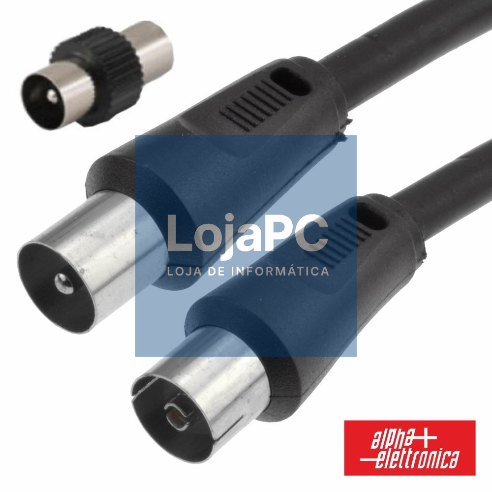 Cabo Coaxial Macho/Fêmea + Adaptador Preto 2m ALPHA
