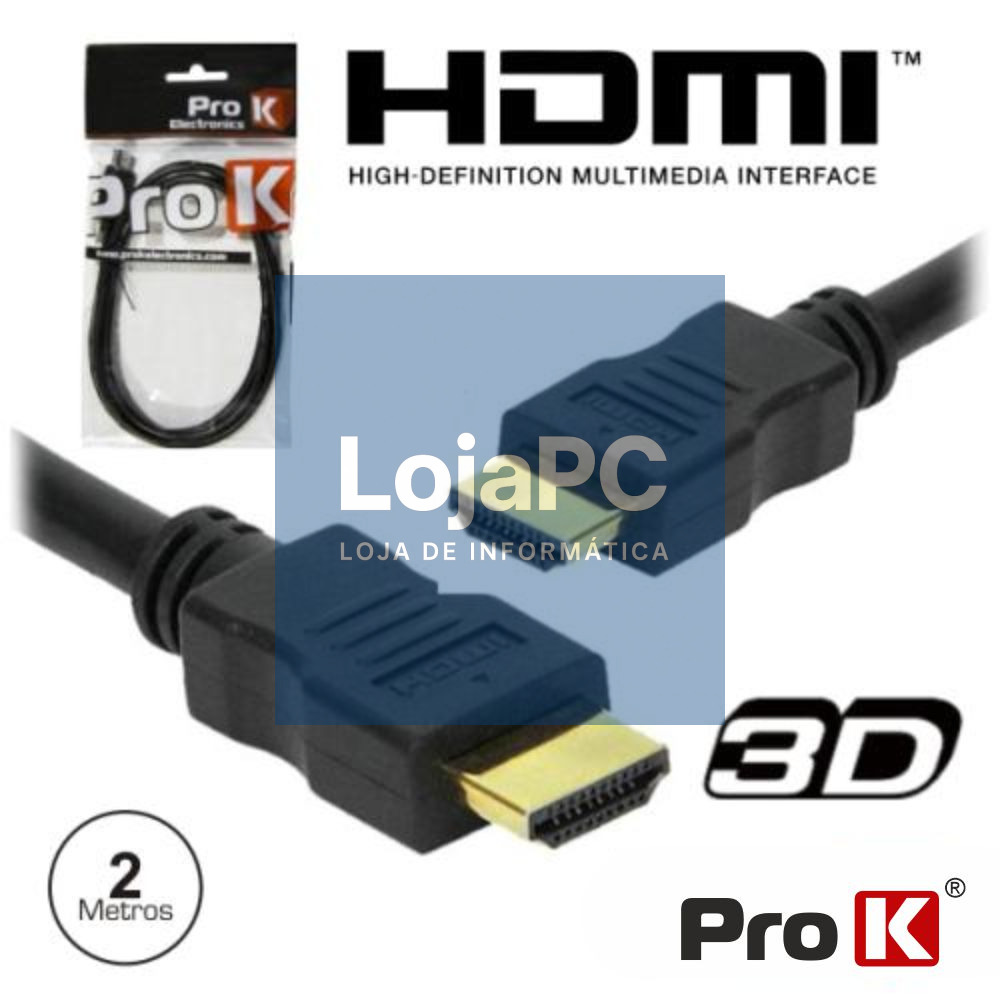 CABO HDMI DOURADO MACHO / MACHO 1.4 PRETO 2M PROK
