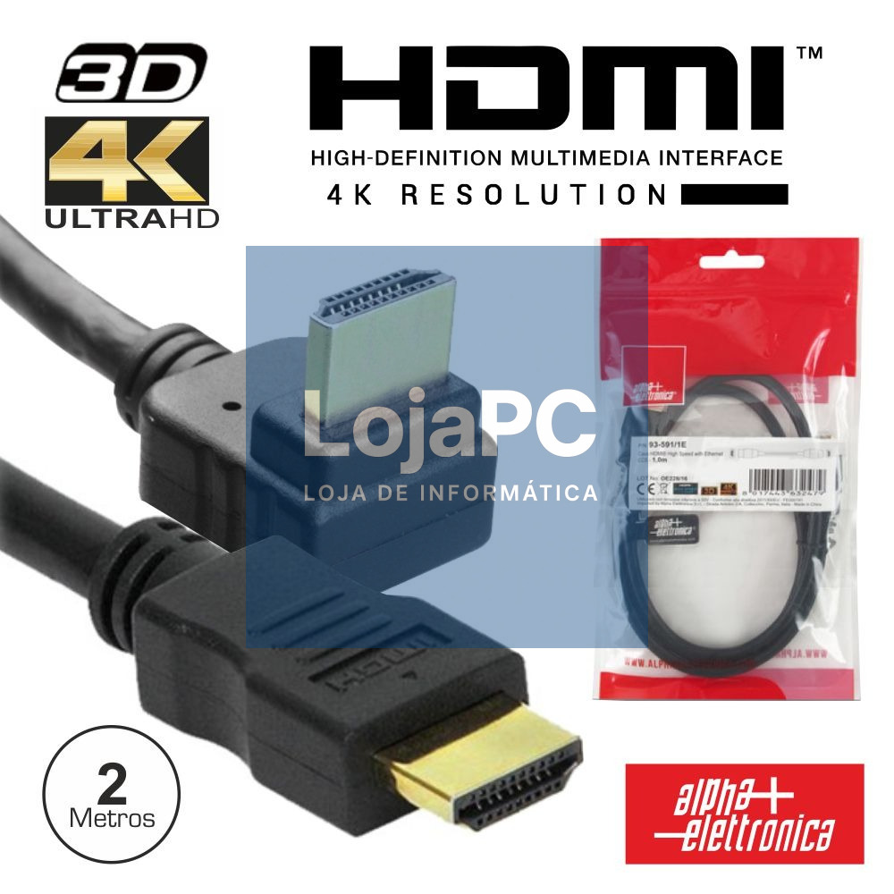 CABO HDMI DOURADO MACHO / MACHO 2.0 4K PRETO 2M 90º