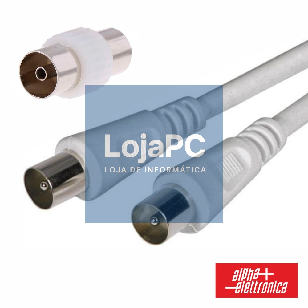 Cabo Coaxial Macho/Macho + Adaptador Branco 2m ALPHA