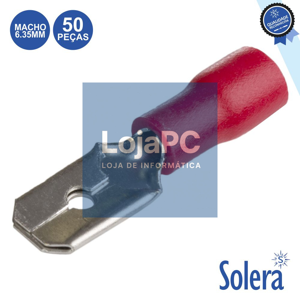 TERMINAL FASTON MACHO ISOLADO 6.35MM VERMELHO 50X SOLERA