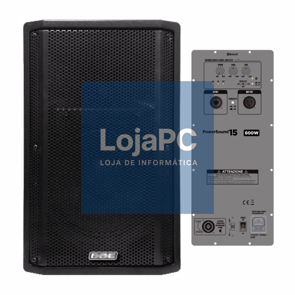 Coluna Amplificada 15" 600W Bluetooth V4.1