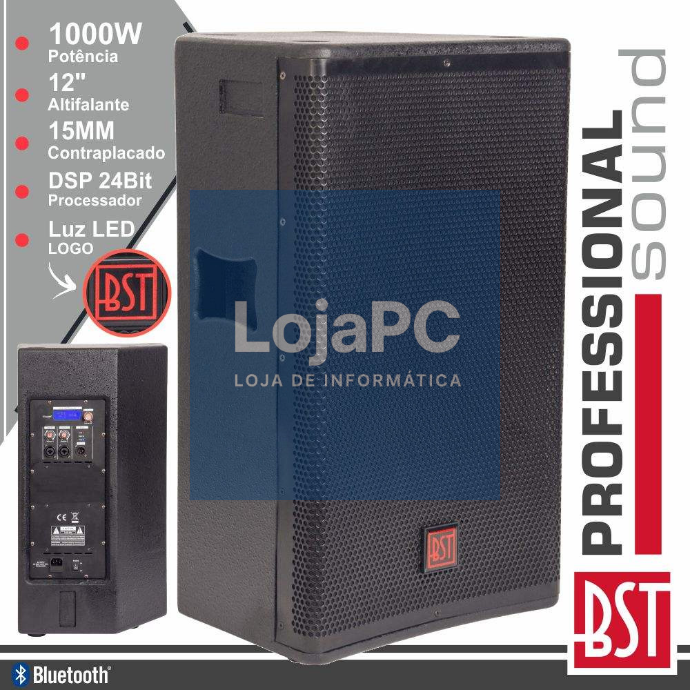 COLUNA AMPLIFICADA PRO 12" 1000W 4 MODOS BT 15MM MDF BST