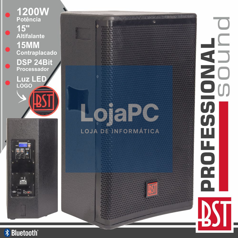 COLUNA AMPLIFICADA PRO 15" 1200W 4 MODOS BT 15MM MDF BST