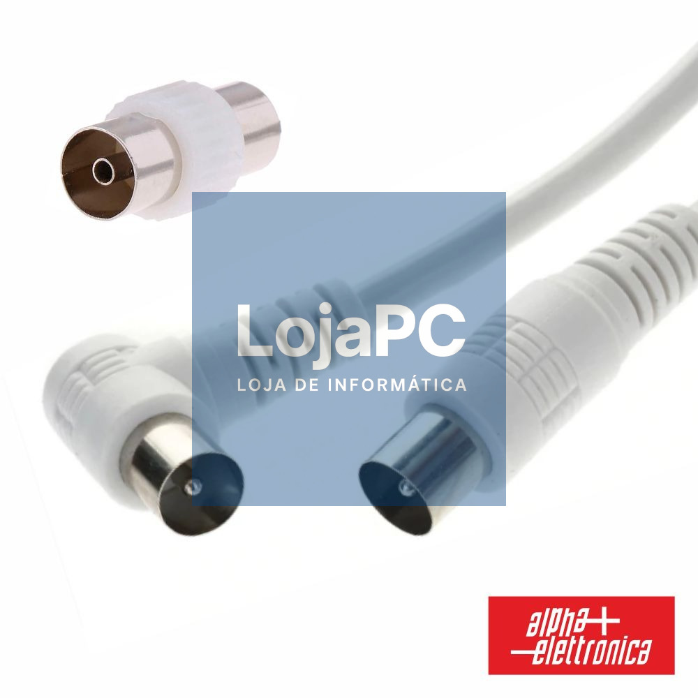 Cabo Coaxial Macho/Macho Branco 2m Ângular 90º ALPHA