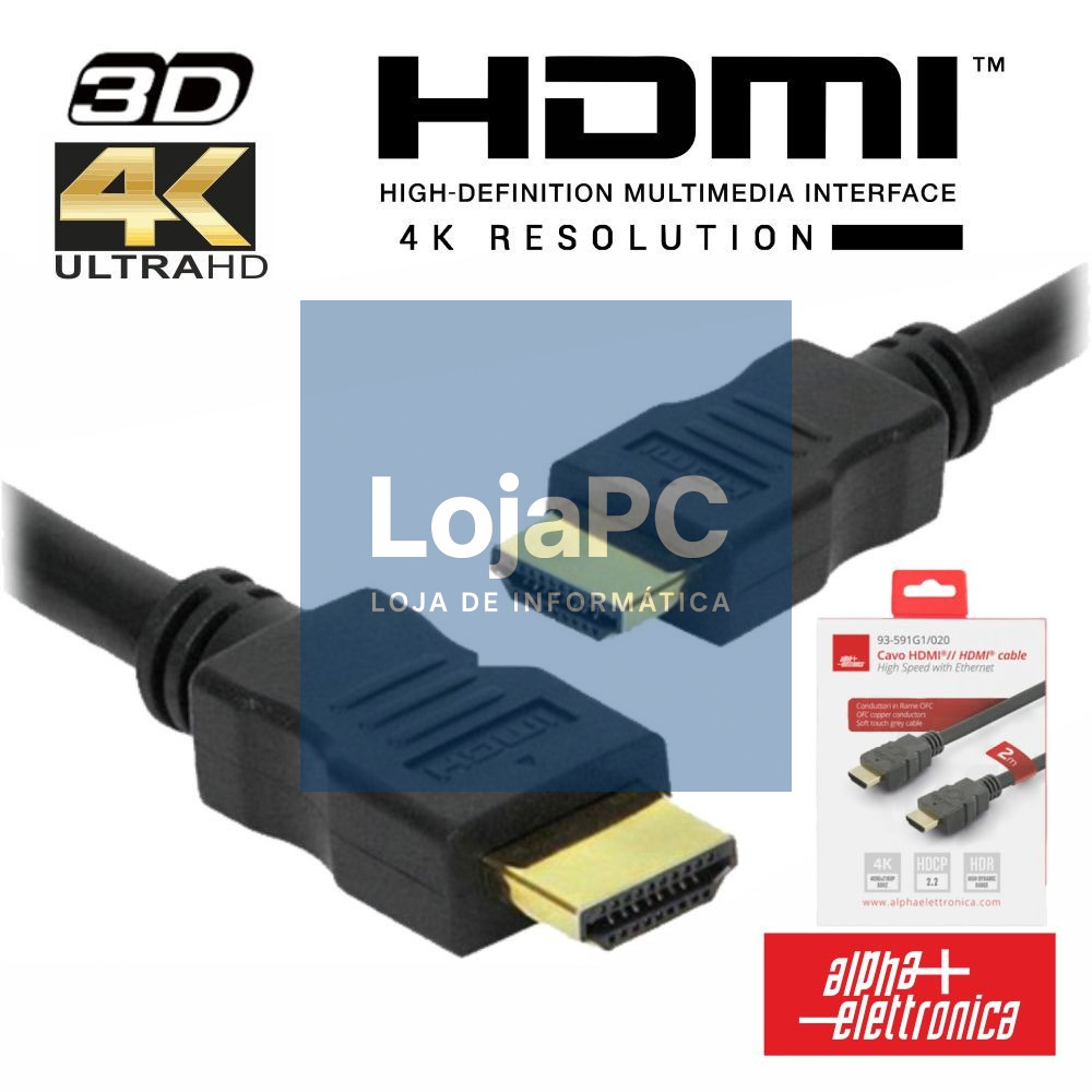 Cabo HDMI Dourado Macho / Macho 2.2 4K Preto 2m ALPHA