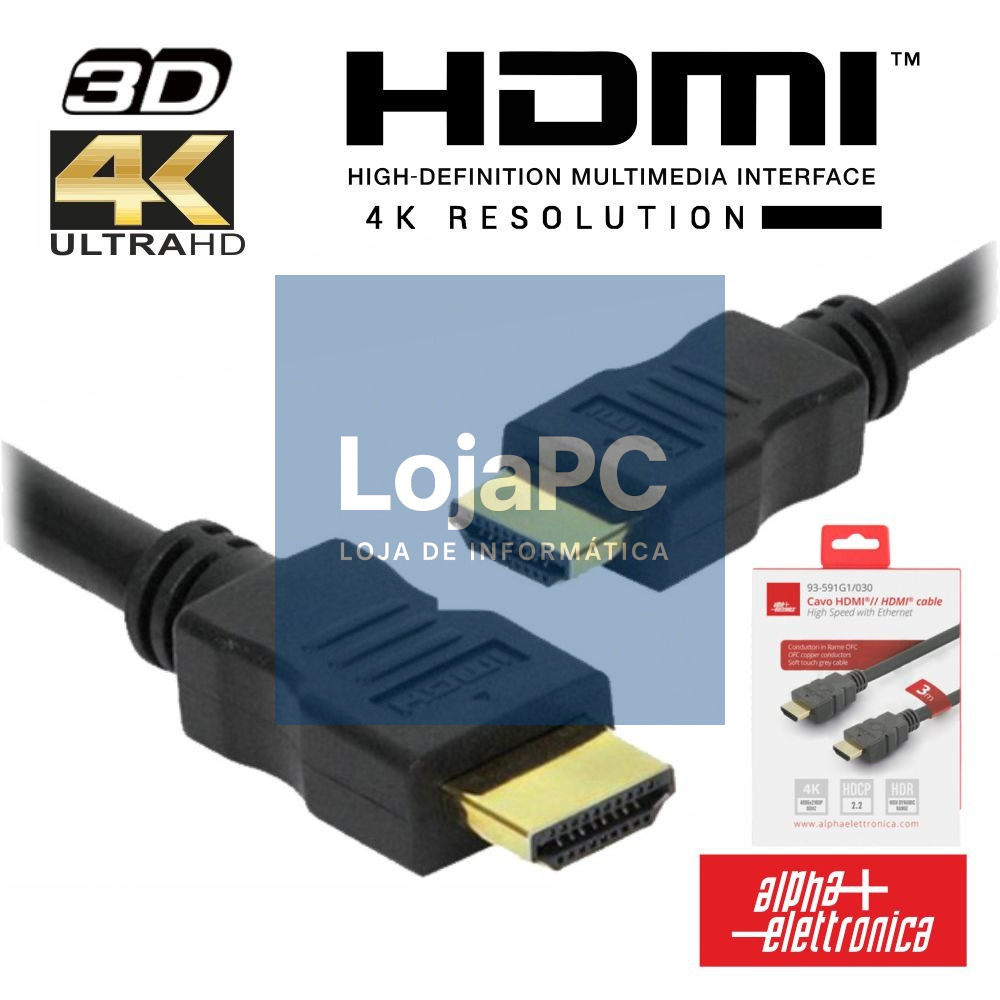 Cabo HDMI Dourado Macho / Macho 2.2 4K Preto 3m ALPHA