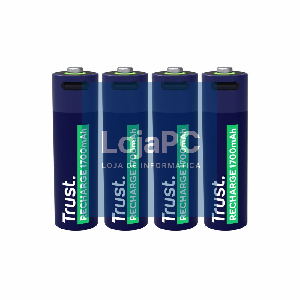 Pilha Lítio Recarregável AA 1.5V 1700mAh C/ USB-C x4 TRUST