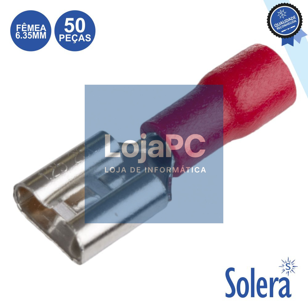 TERMINAL FASTON FÊMEA ISOLADO 6.35MM VERMELHO 50X SOLERA