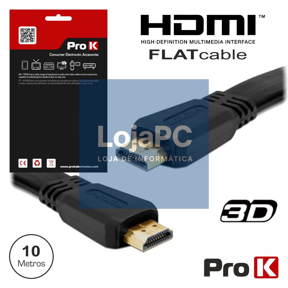 CABO HDMI DOURADO MACHO / MACHO 1.4 PRETO 10M FLAT PROK