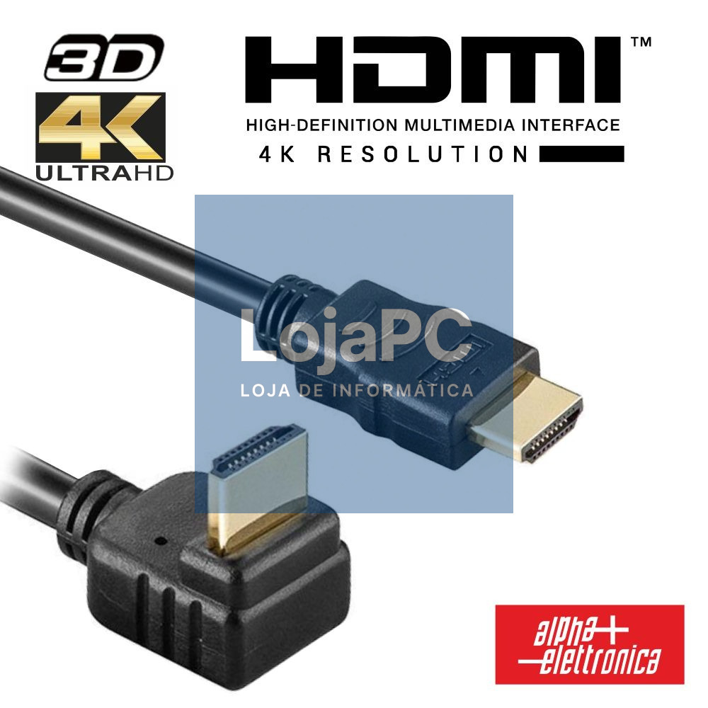 Cabo HDMI Dourado Macho / Macho 2.0 4K Preto 3m 270º ALPHA