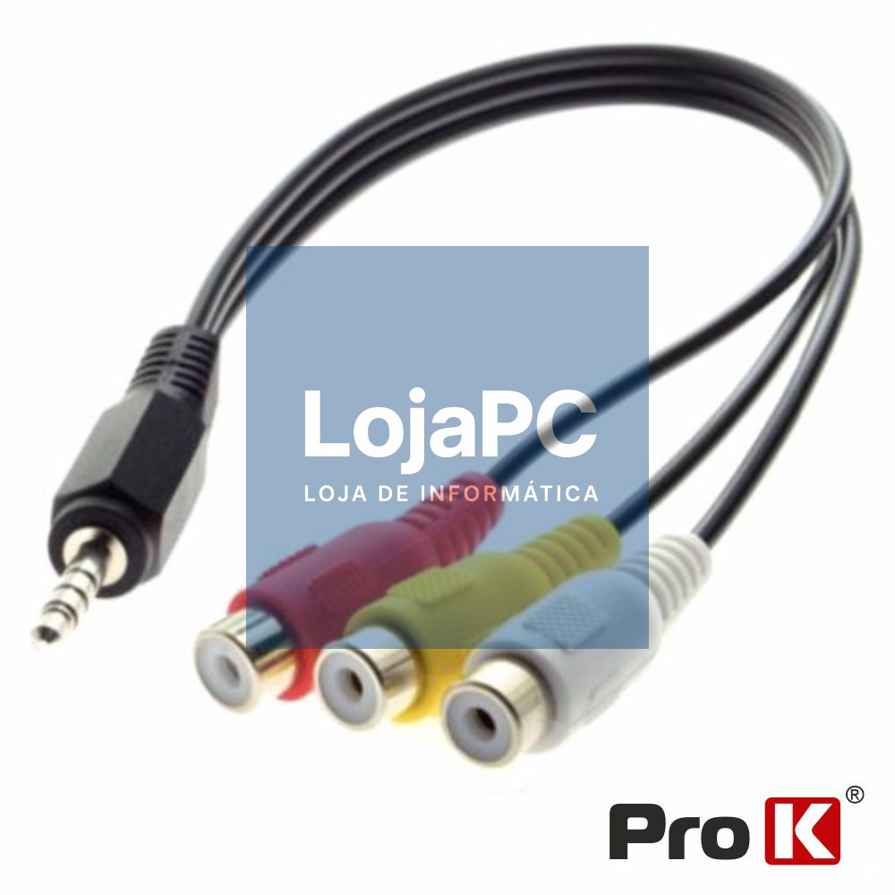 CABO JACK 3.5MM MACHO ST / 3-RCA FÊMEA 22CM PRETO PROK